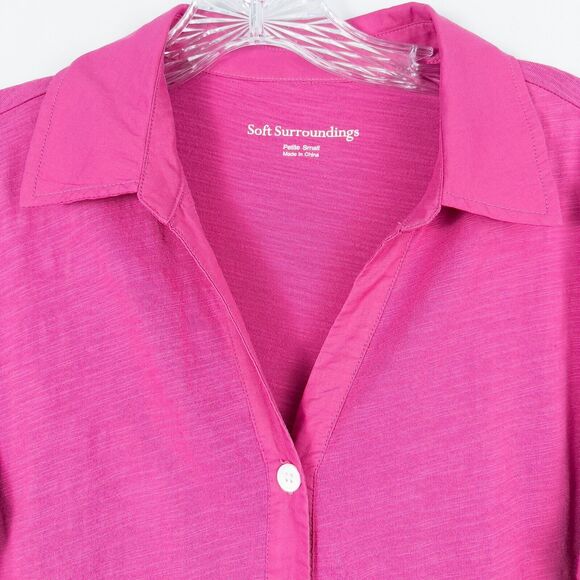 Soft Surroundings Pamplona Tunic Top Womens Petite Small Pink Cotton Button Up - Picture 5 of 14
